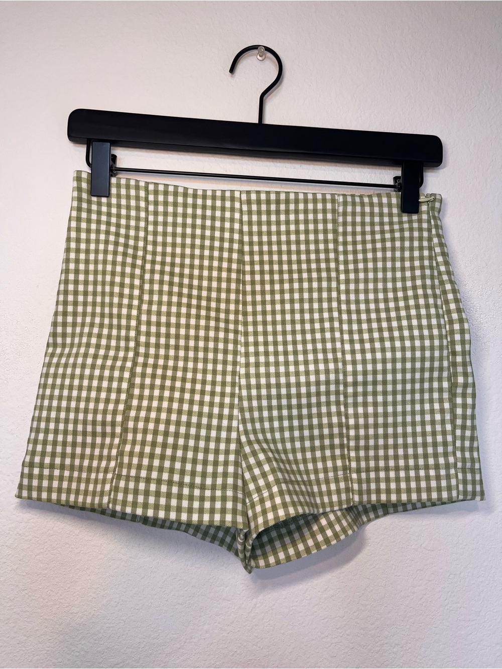 Green Gingham High-Waist Women's Shorts